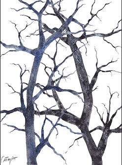 Aquarelle granuleuse Arbre Hiver CatMat 2024